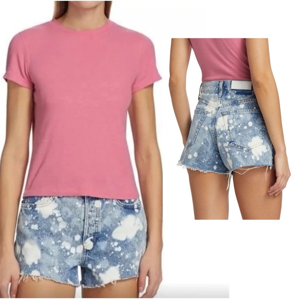 RE/DONE '70s High Waisted Splashed Bleached Effect Button
Fly Denim Shorts 24